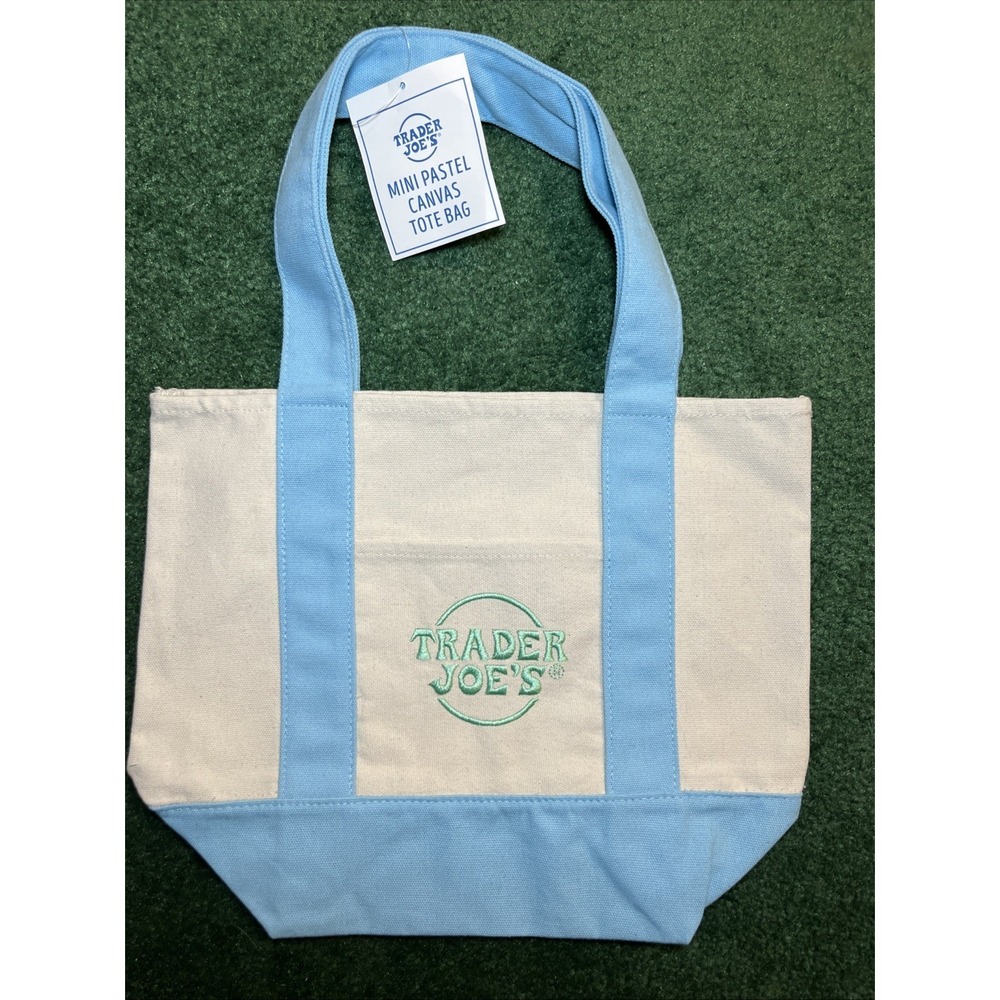 Trader Joe's Mini Canvas Tote (Pastel) Blue /mint Green
